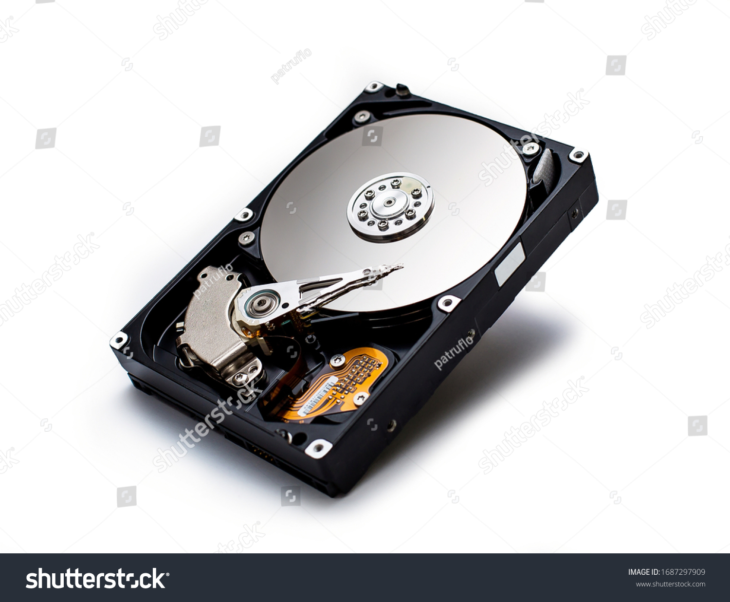 Hard disk isolated on a white background. Computer HDD Hard Disk Drive. Computer Storage Memory #1687297909