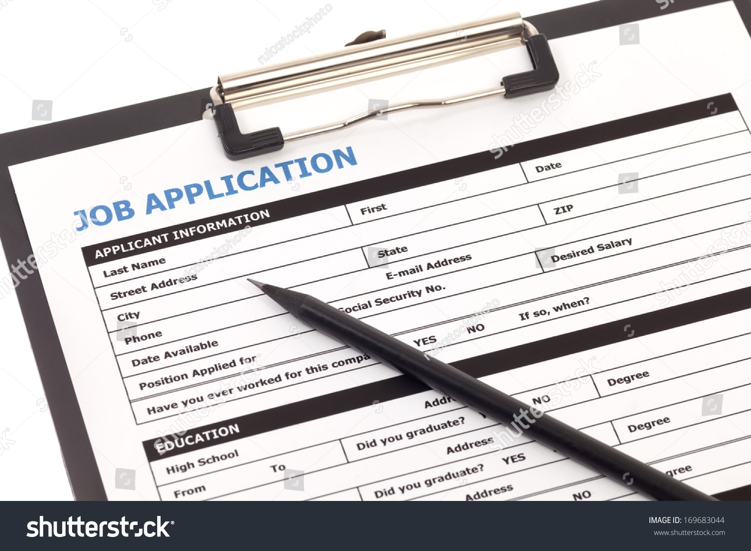 Job application form with pencil isolated on white background #169683044