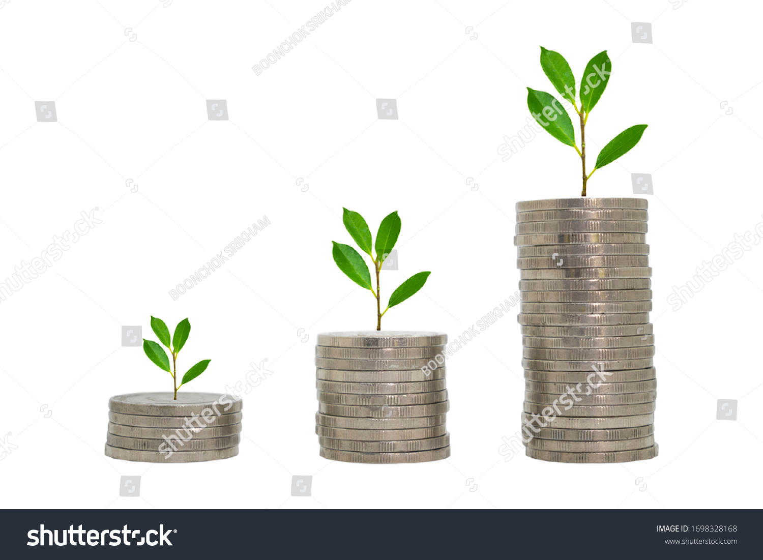 Money growing plant step with deposit coin in bank concept, clipping path. #1698328168