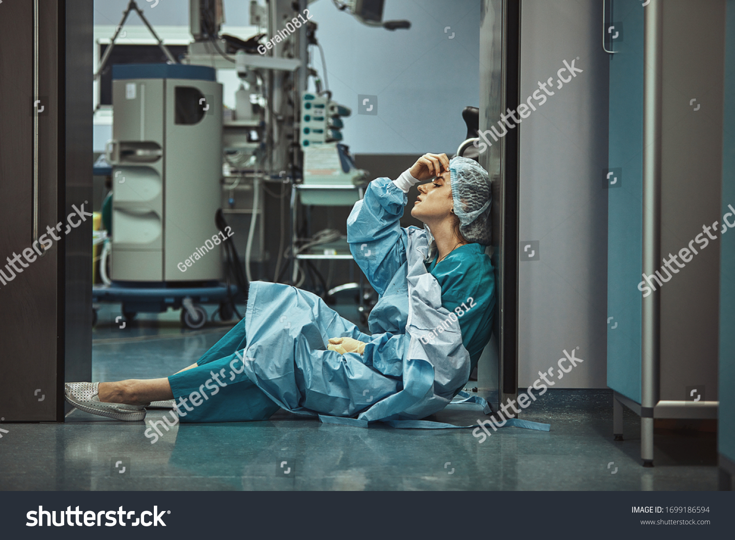 Woman surgeon looking sadness fatigue after surgery copyspace stress depression guilt unhappy problem worker medicine healthcare emotions #1699186594