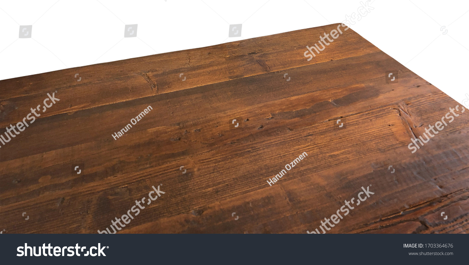 Perspective view of wood or wooden table corner isolated on white background including clipping path
 #1703364676