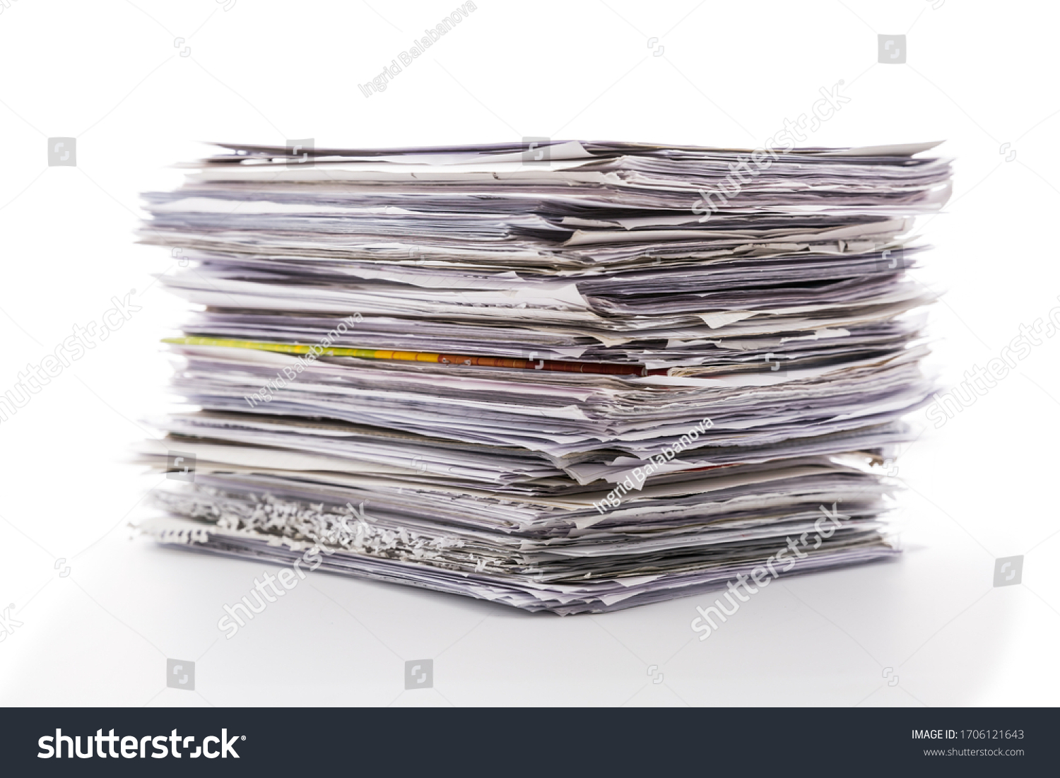 Large pile of waste paper isolated on white. Ready for recycling #1706121643