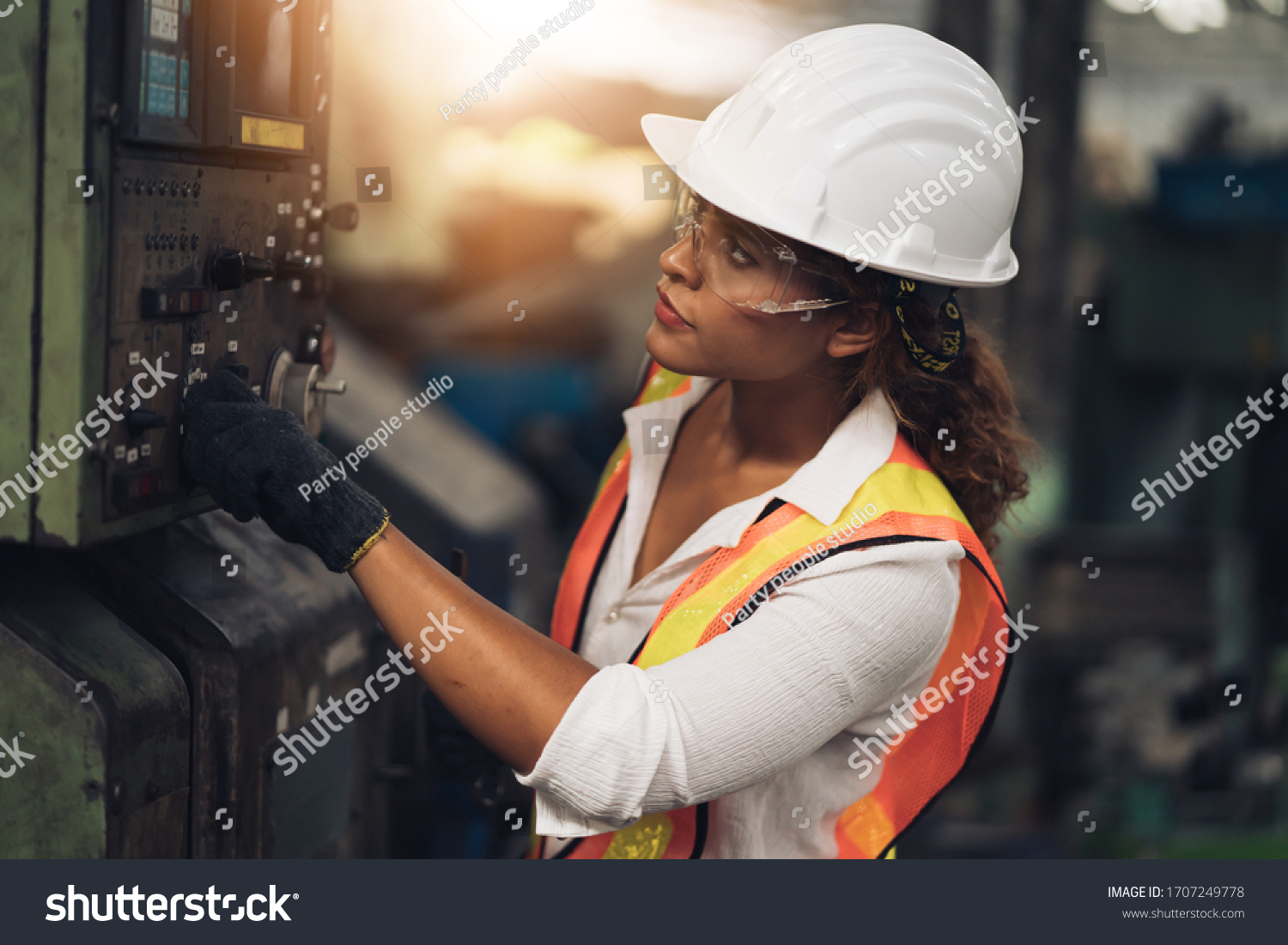 Professional engineer black women , worker, woman afican mechanical, maintenance, check in factory, warehouse Workshop for factory operators, engineering women training. Business factory industry. #1707249778