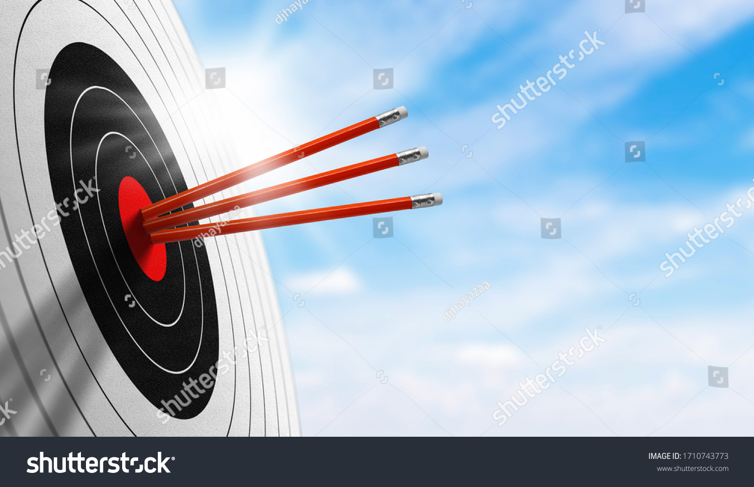 background for business. Successfully Target board with red pencil on sky in morning. concept trick accuracy, on target, achievement, perfection, and accomplishment. #1710743773