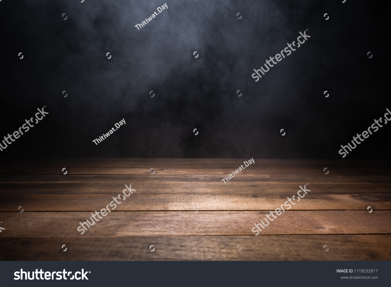 empty wooden table with smoke float up on dark background #1718532817