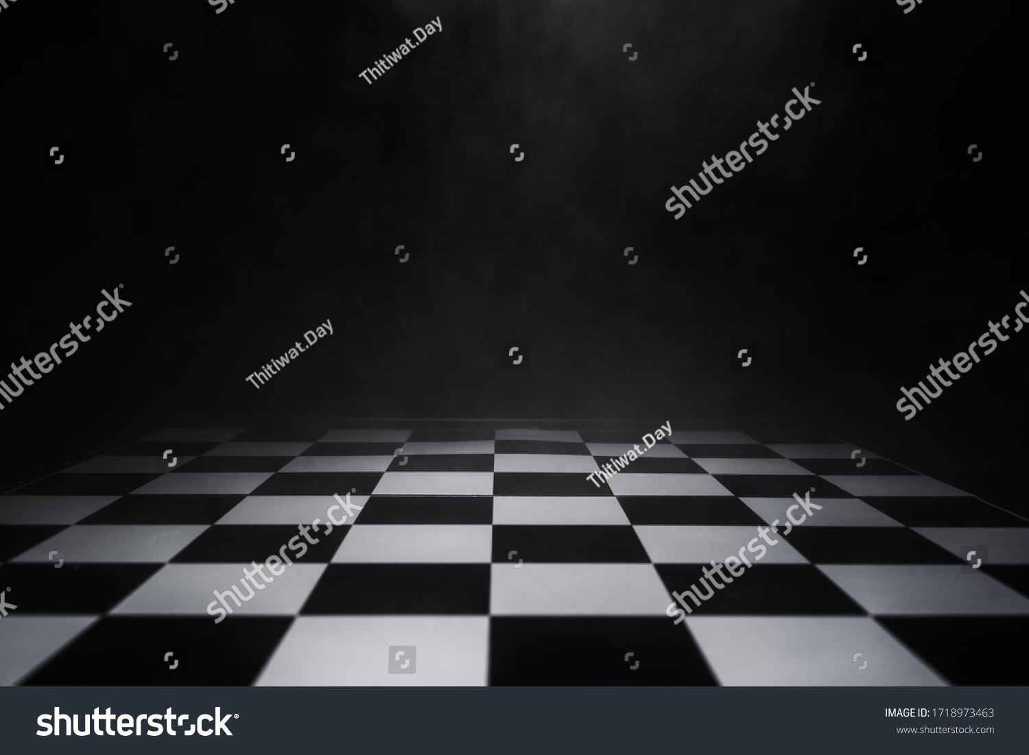 empty chess board with smoke float up on dark background #1718973463