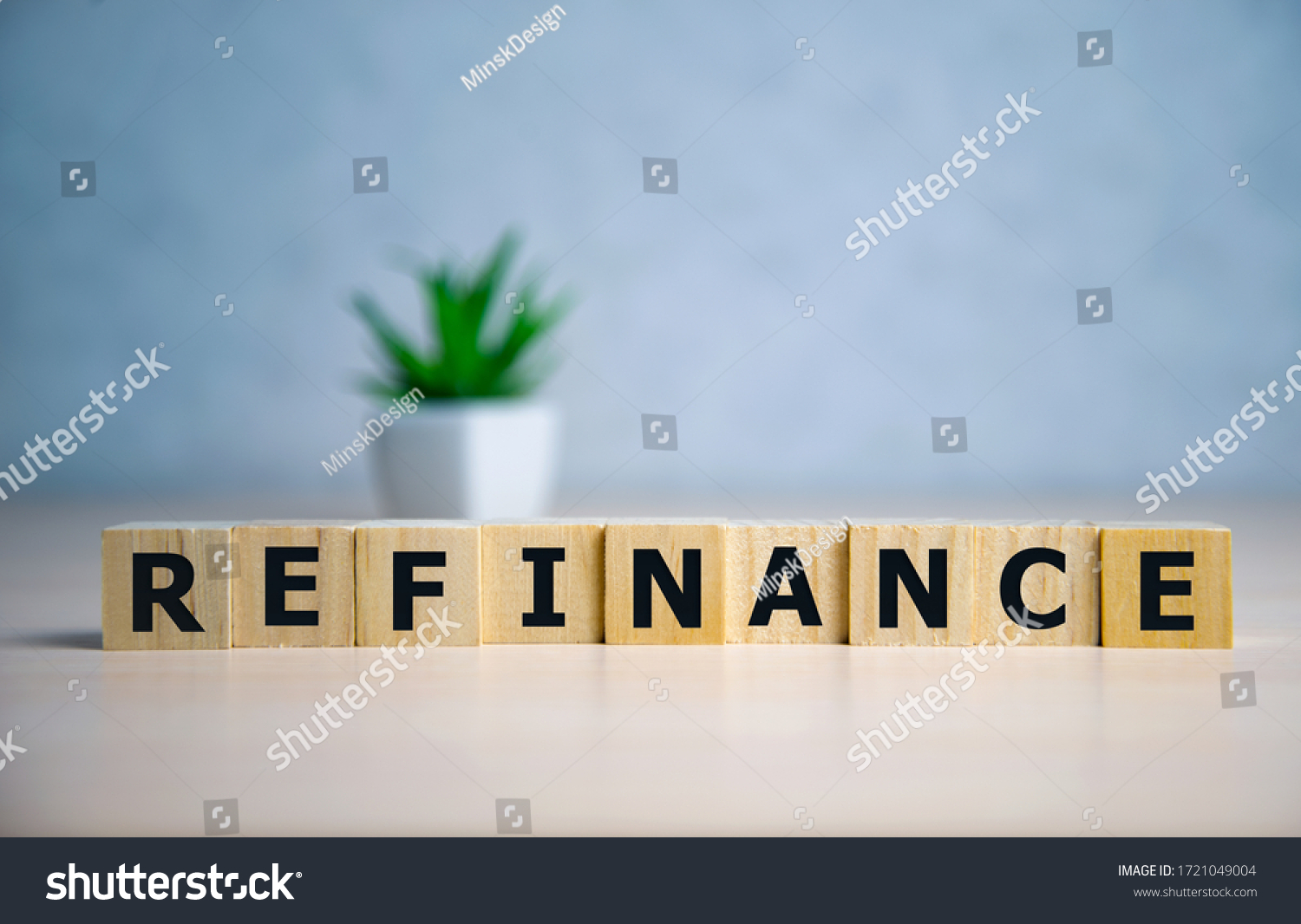 focus on wooden blocks with letters Refinance text. Concept image. #1721049004