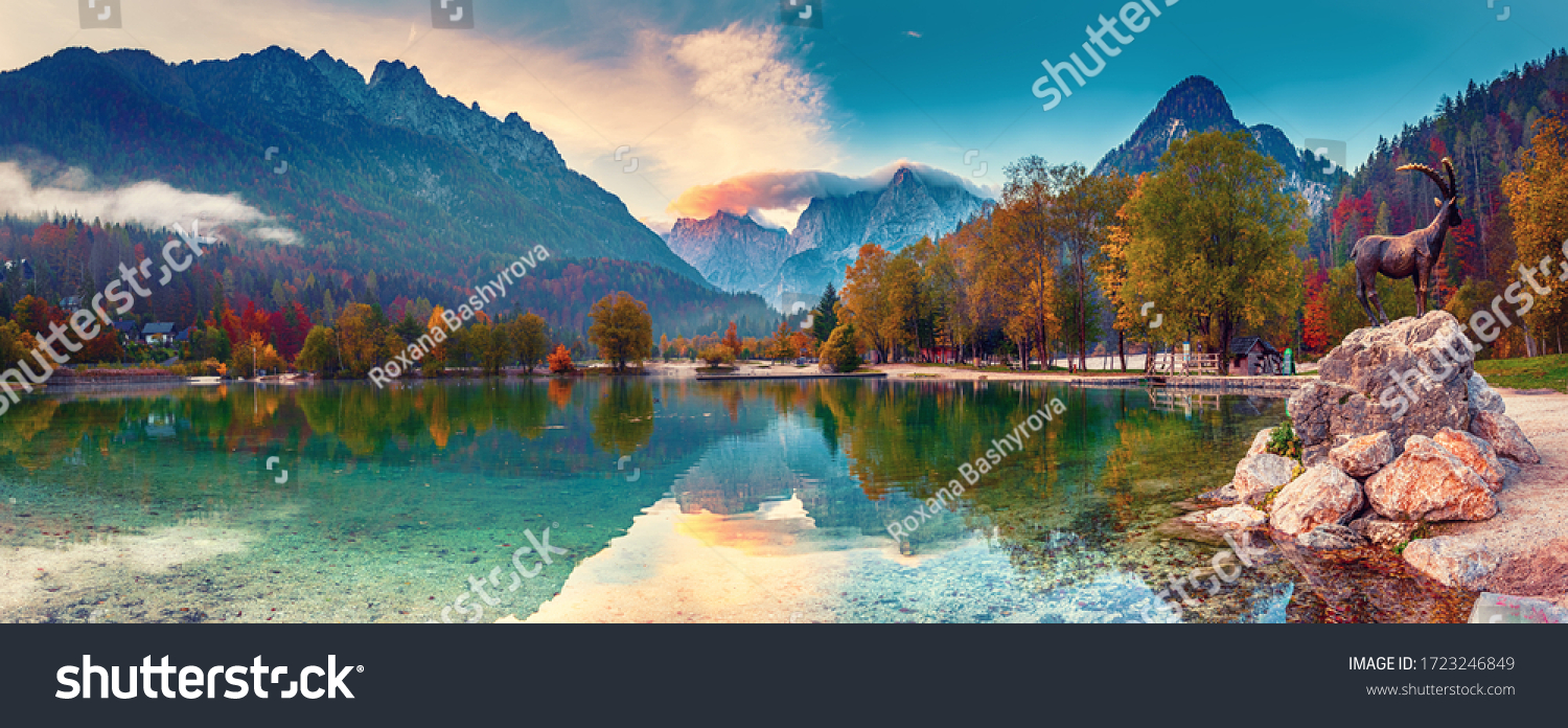 Jasna lake with beautiful reflections of the mountains. Triglav National Park, Slovenia #1723246849