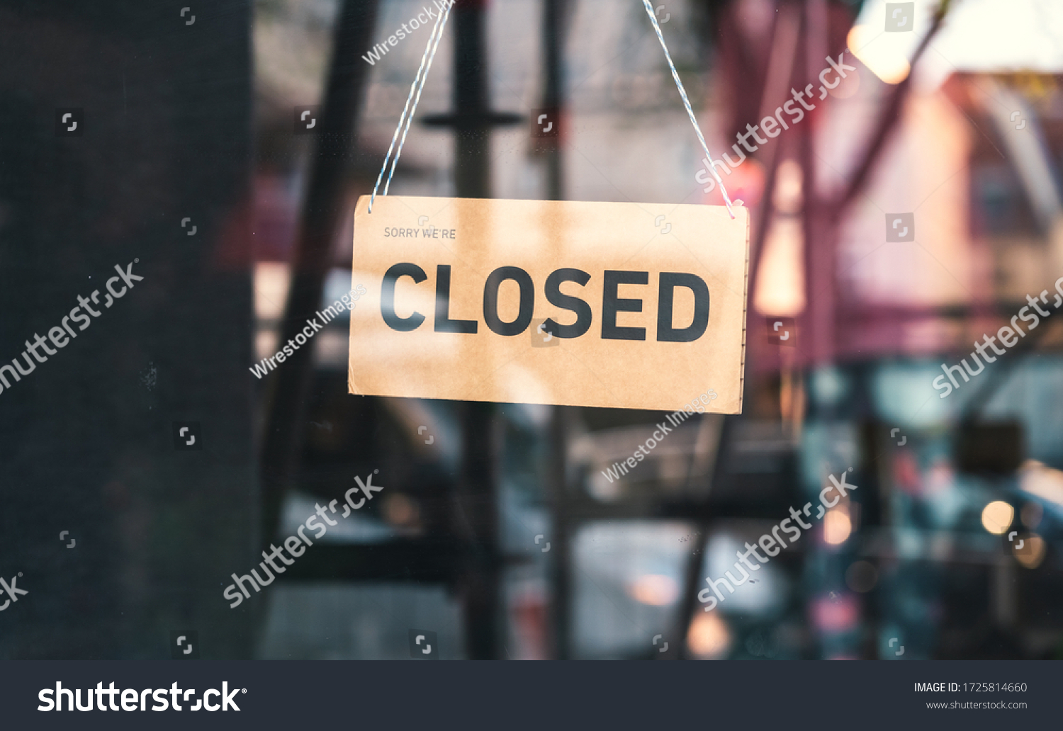 A sign that says "Sorry, we're closed". Shops in Munich and throughout Germany and Europe close due to financial difficulties and economic crisis. #1725814660