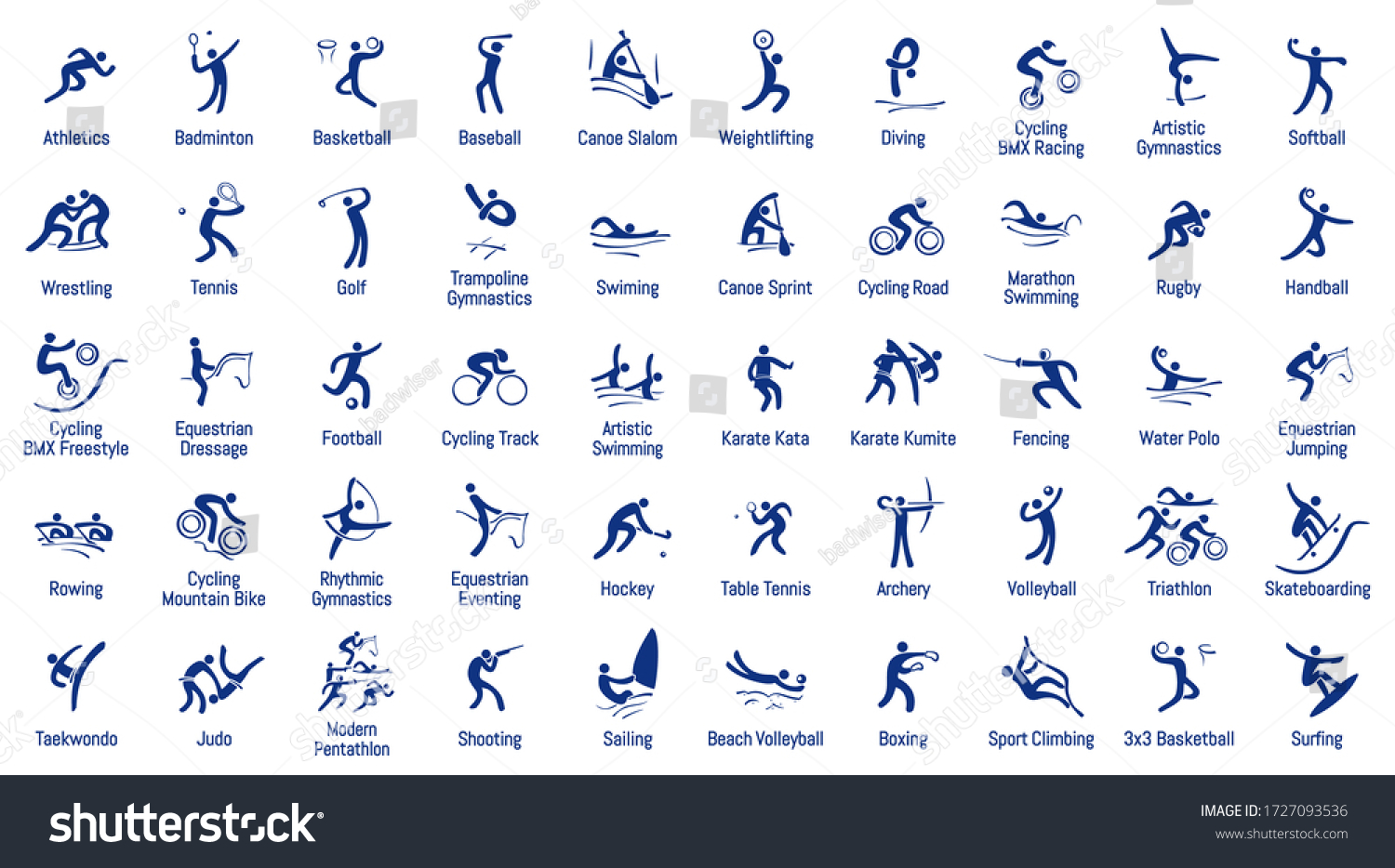 Summer sports icons set, vector pictograms for web, print and other projects. #1727093536