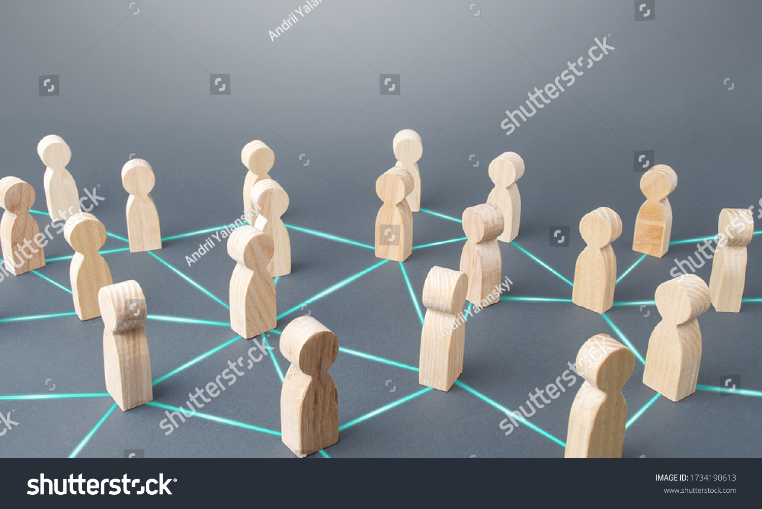 People connected people by lines. Society concept. Social science relationships. Teamwork. Cooperation and collaboration, news gossip spread. Marketing, dissemination of trends and information #1734190613