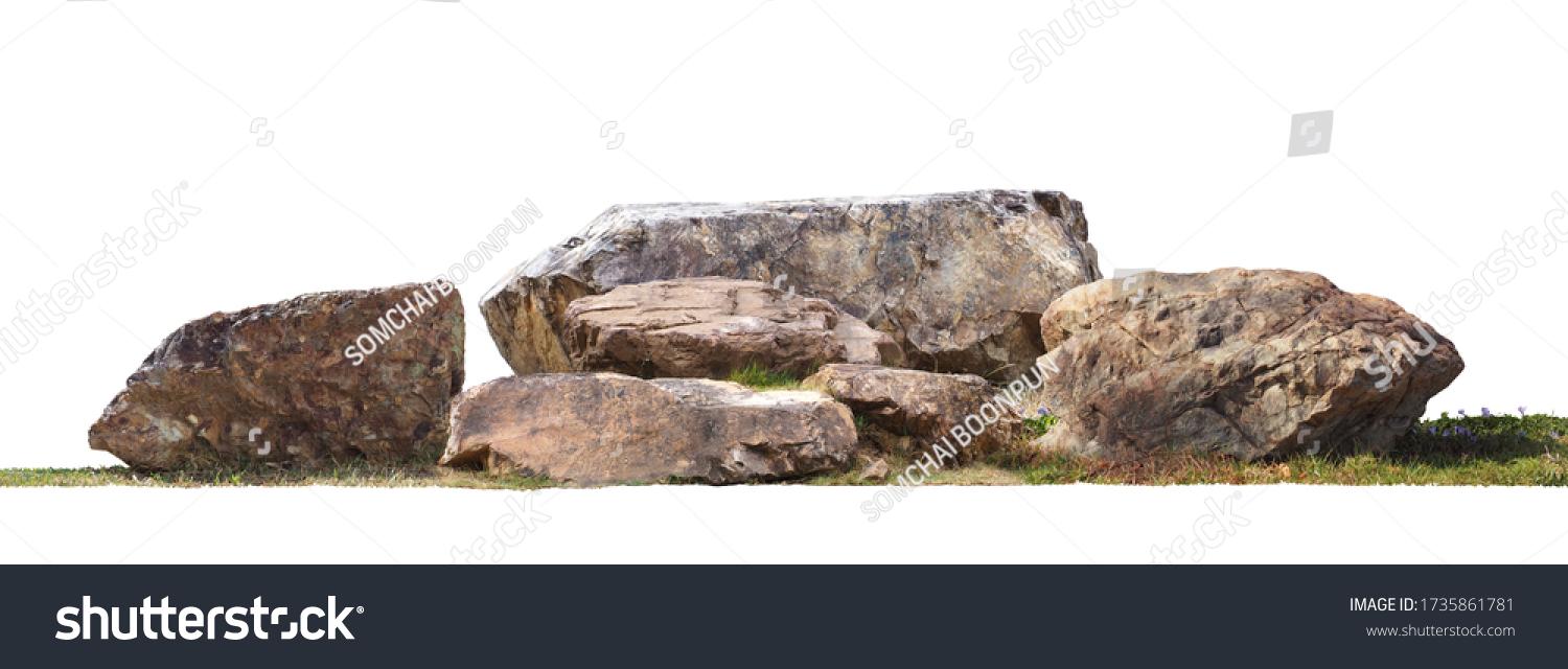 The large stones are on the grass isolated on white background.clipping path. #1735861781
