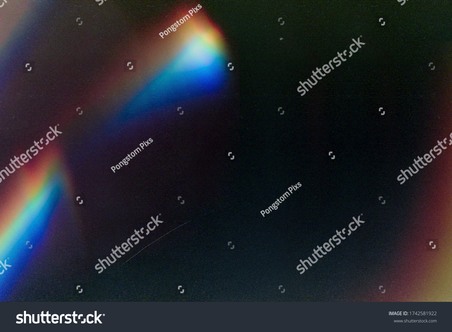 Designed film texture background with heavy grain, dust and a light leak Real Lens Flare Shot in Studio over Black Background. Easy to add as Overlay or Screen Filter over Photos overlay #1742581922