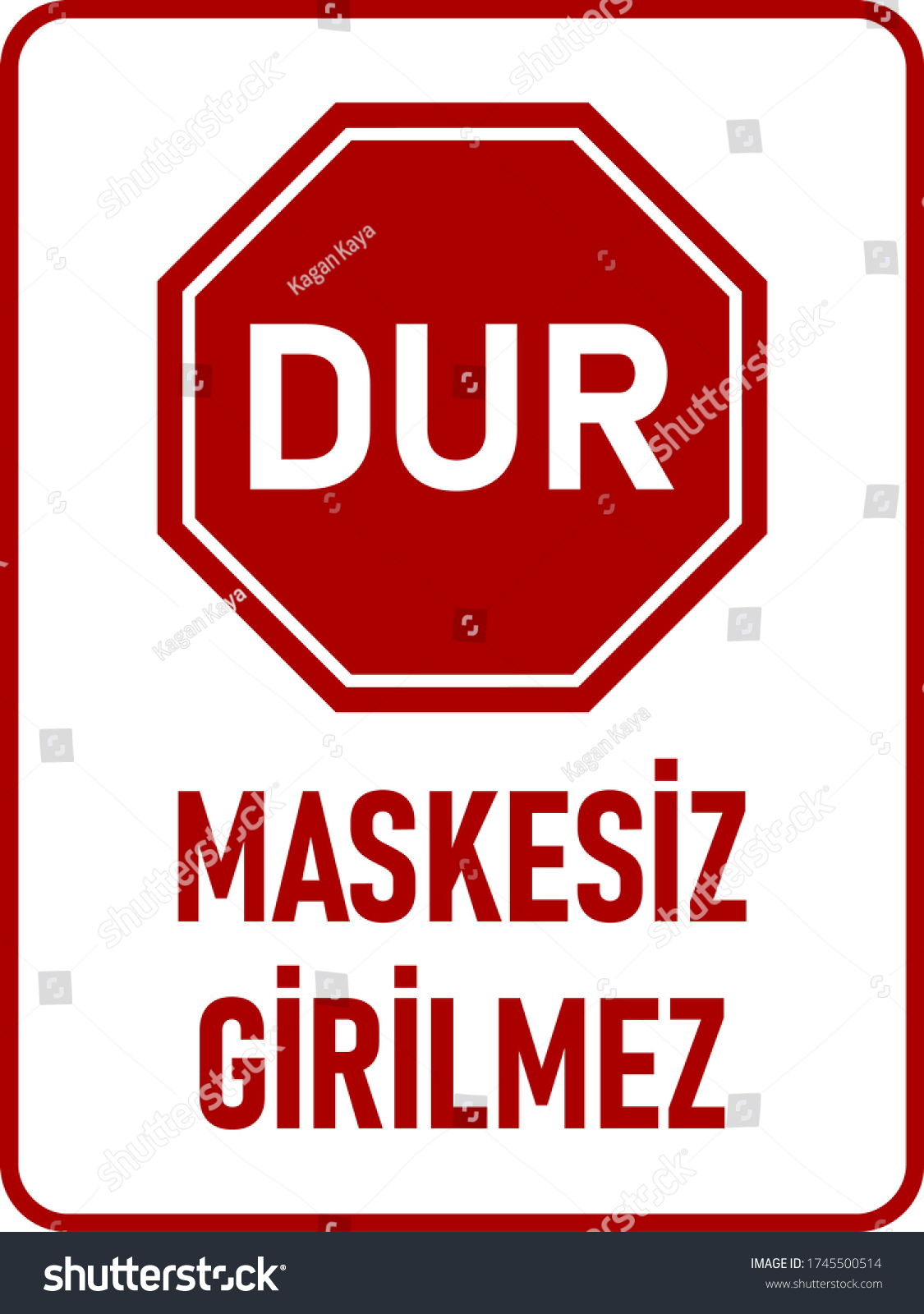 Dur Maskesiz Girilmez ("Stop No Mask No Entry" in Turkish) Vertical Instruction Icon with an Aspect Ratio of 3:4 and Rounded Corners. Vector Image. #1745500514