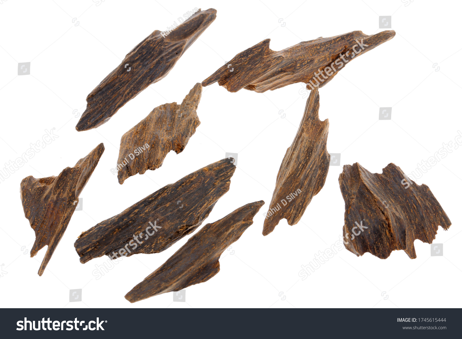 Selective Focus, Sticks Of Agar Wood Or Agarwood Background The Incense Chips Used By Burning for incense & perfumes of essential oil as Oud Or Bakhoor #1745615444