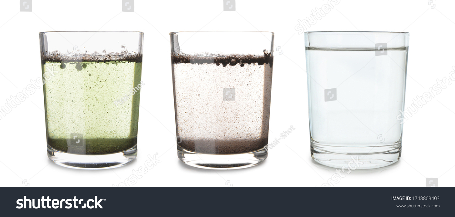 Glasses with clean and dirty water on white background #1748803403