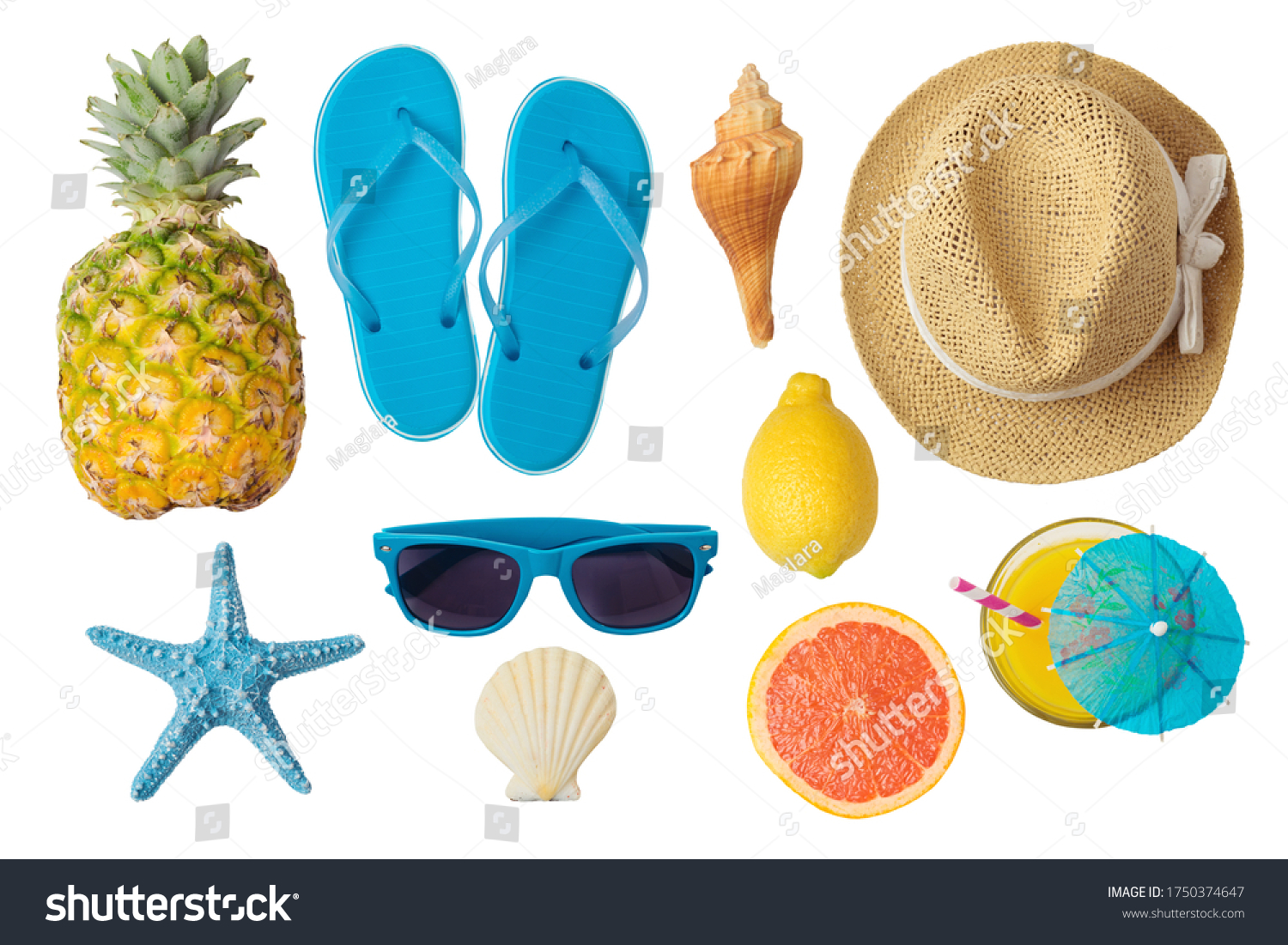 Summer objects isolated on white background. Top view from above #1750374647