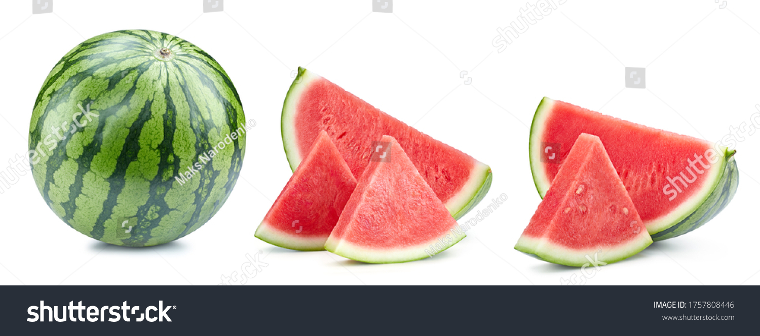 Watermelon isolated on white. Fresh watermelon. Watermelon collection clipping path. Full depth of field #1757808446