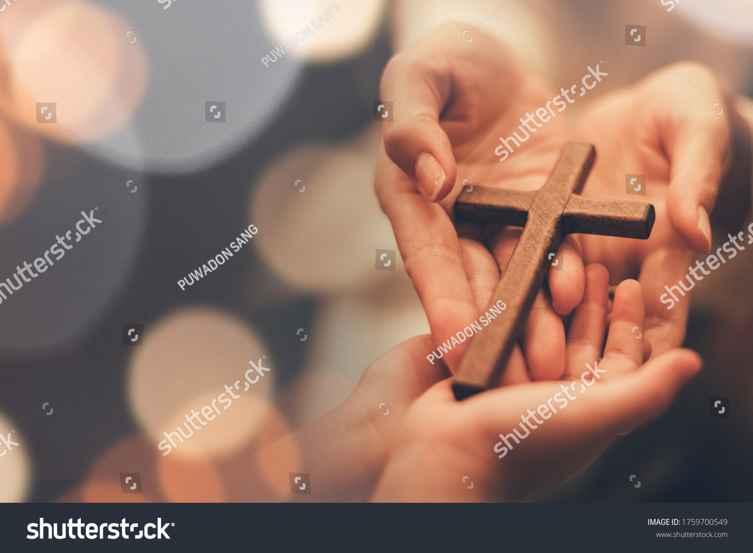 Woman's hand with cross .Concept of hope, faith, christianity, religion, church online. #1759700549