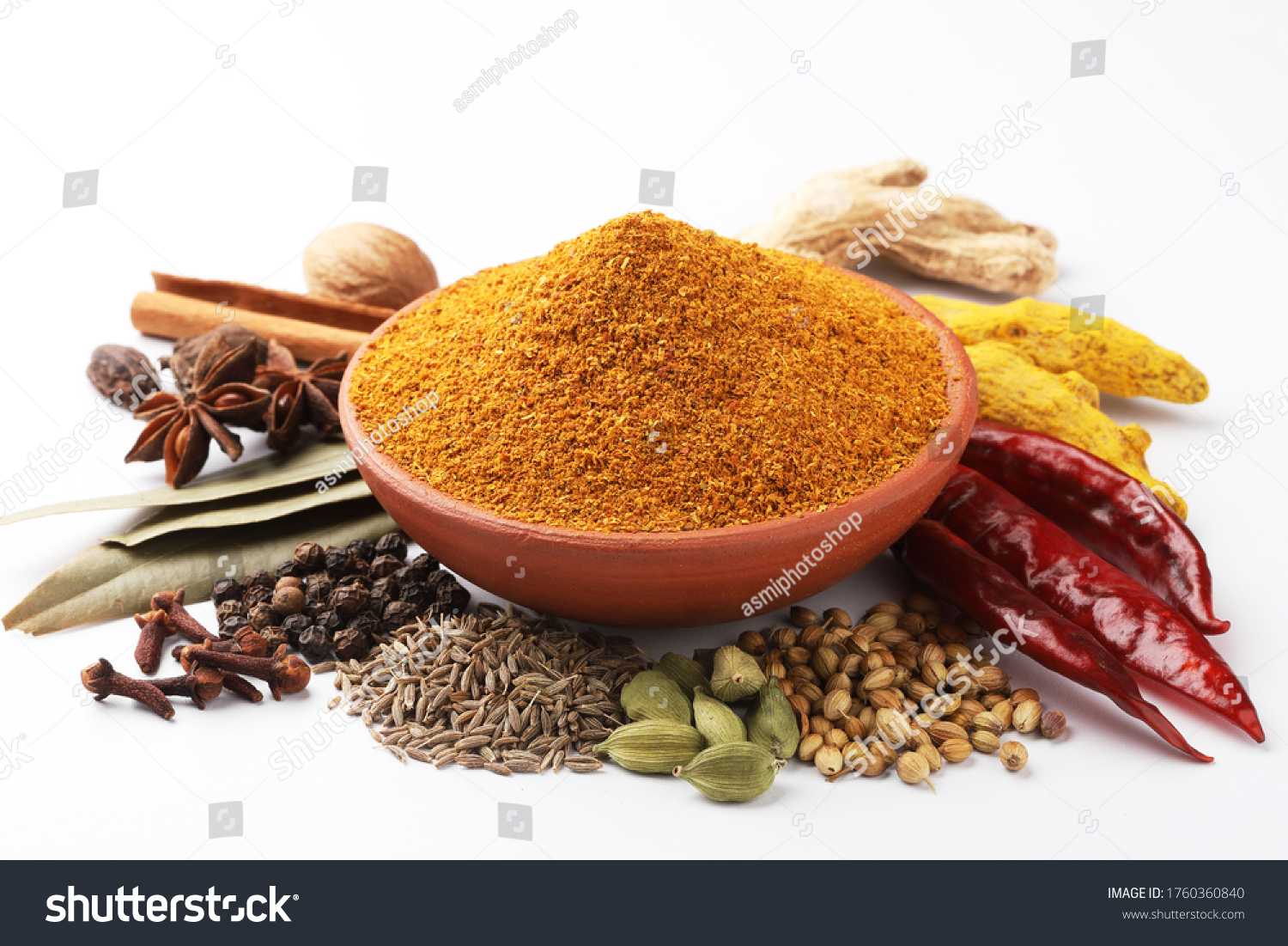 Curry Masala Powder with ingredients, this is a common spice ,curry powder  in Indian kitchen #1760360840