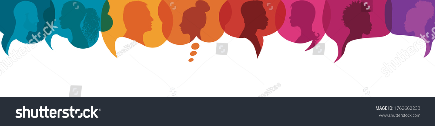 Speech bubble.Silhouette heads people in profile.Diversity people.Talking dialogue and inform.Communicate group of multiethnic people who talk and share ideas.Community.Speak.Social #1762662233