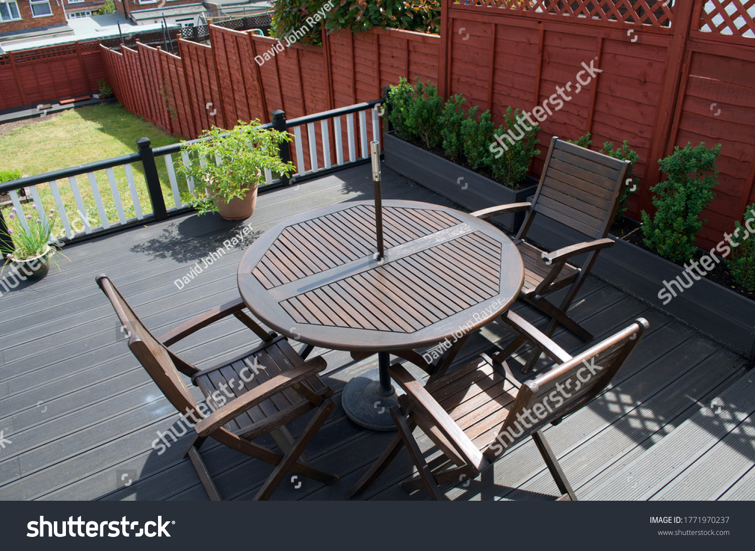 Composite Deck with part restored furniture set and composite planters for box hedging. #1771970237