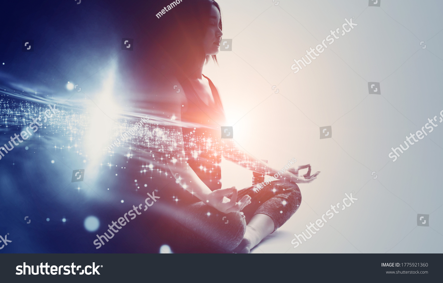 Mindfulness meditation concept. Meditating young woman. Yoga. Concentration. #1775921360