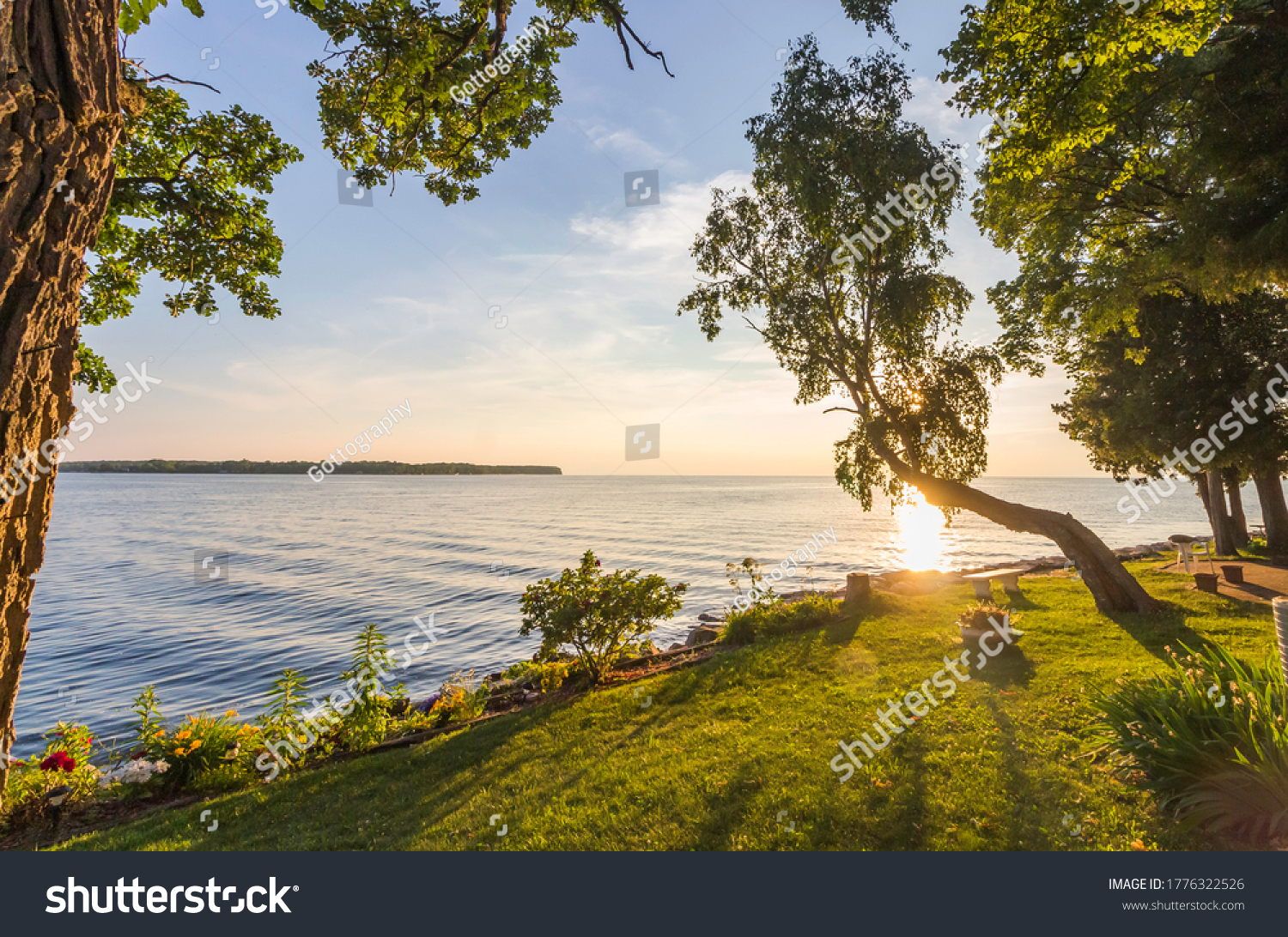 Sunset Over Lake Michigan and Garden Landscape #1776322526