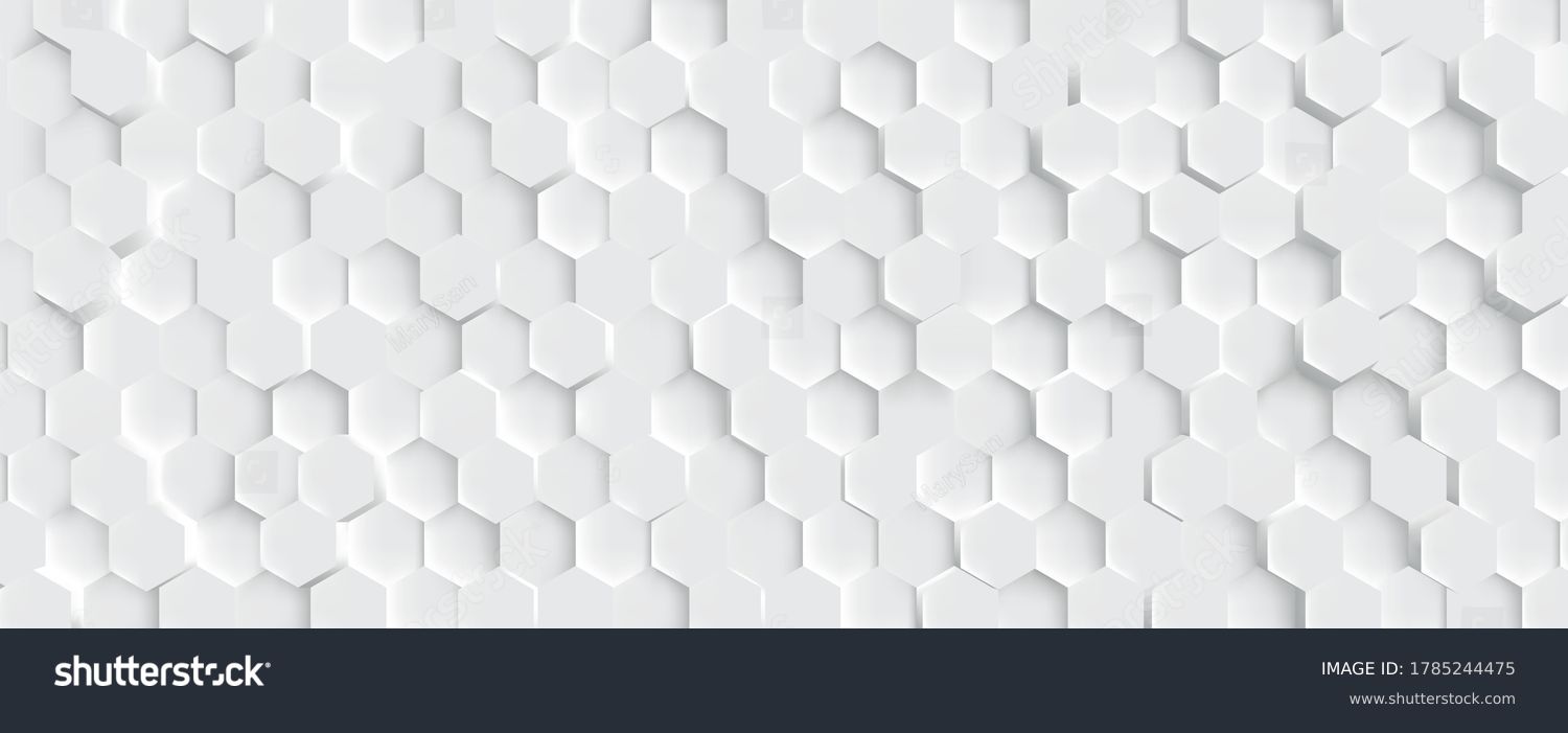 3D Futuristic honeycomb mosaic white background. Realistic geometric mesh cells texture. Abstract white vector wallpaper with hexagon grid. #1785244475