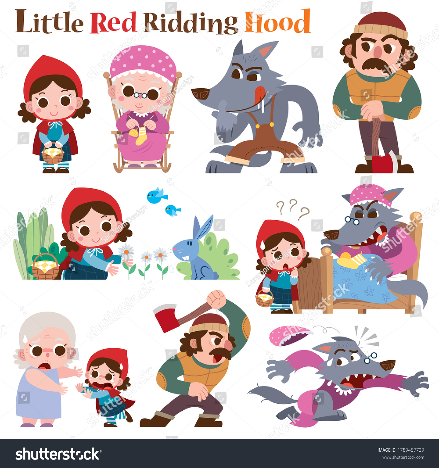 Vector Illustration of Cartoon characters Little Red Riding Hood fairy tale. #1789457729