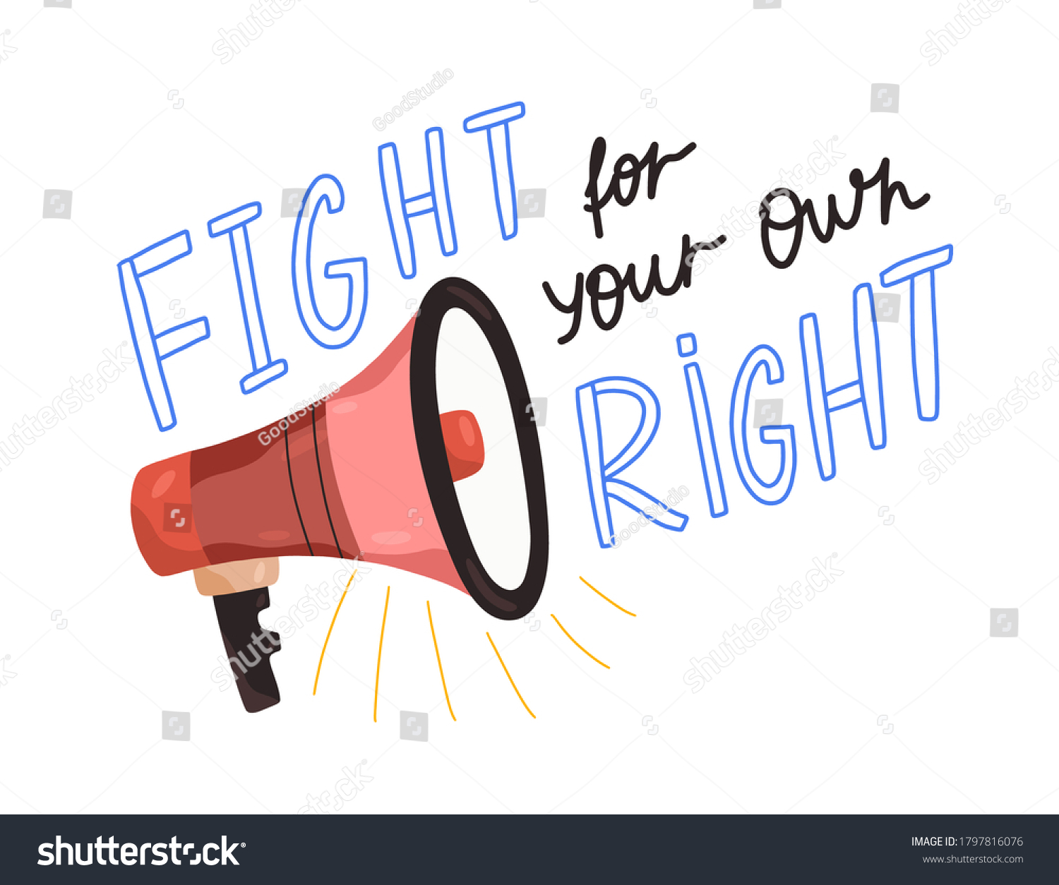 Motivational inscription with megaphone Fight for your own right vector flat illustration. Composition of independence, liberty and equality isolated. Loudspeaker with activist text inscription #1797816076