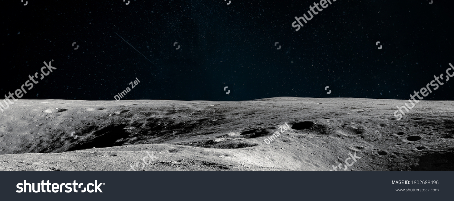 Moon surface. Dark background. Space panorama. Artemis mission. Elements of this image furnished by NASA #1802688496