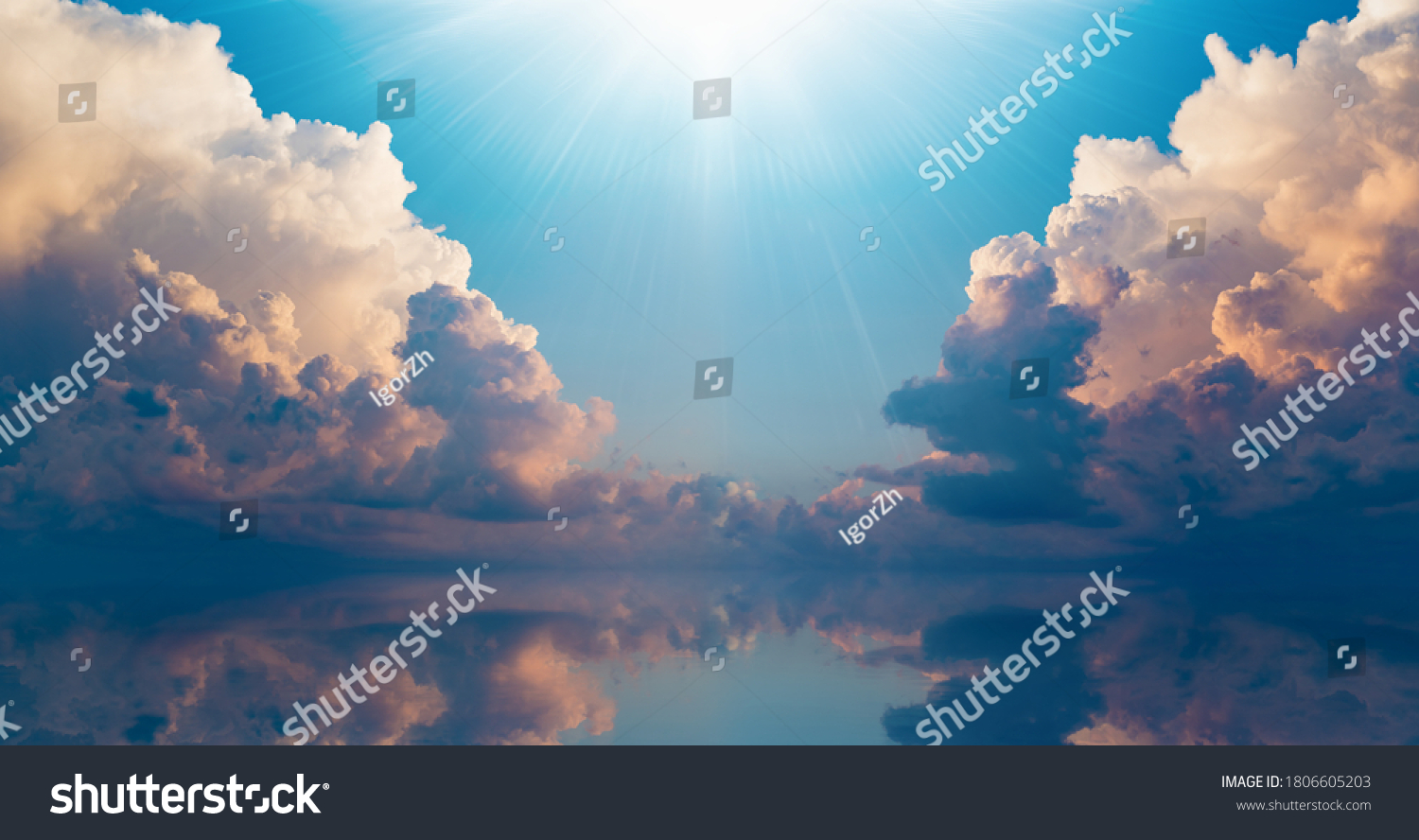 Beautiful religious image - bright light from heaven, light of hope and happyness from skies.  #1806605203