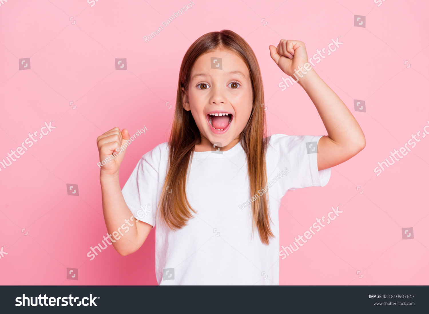 Close-up portrait of her she nice attractive lovely lucky red hair cheerful cheery girl rejoicing good great news having fun attainment isolated over pink pastel color background #1810907647