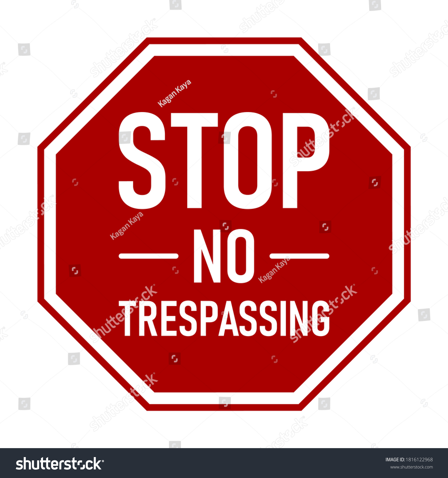 Octagon Shaped Stop No Trespassing Sign. Vector Image. #1816122968