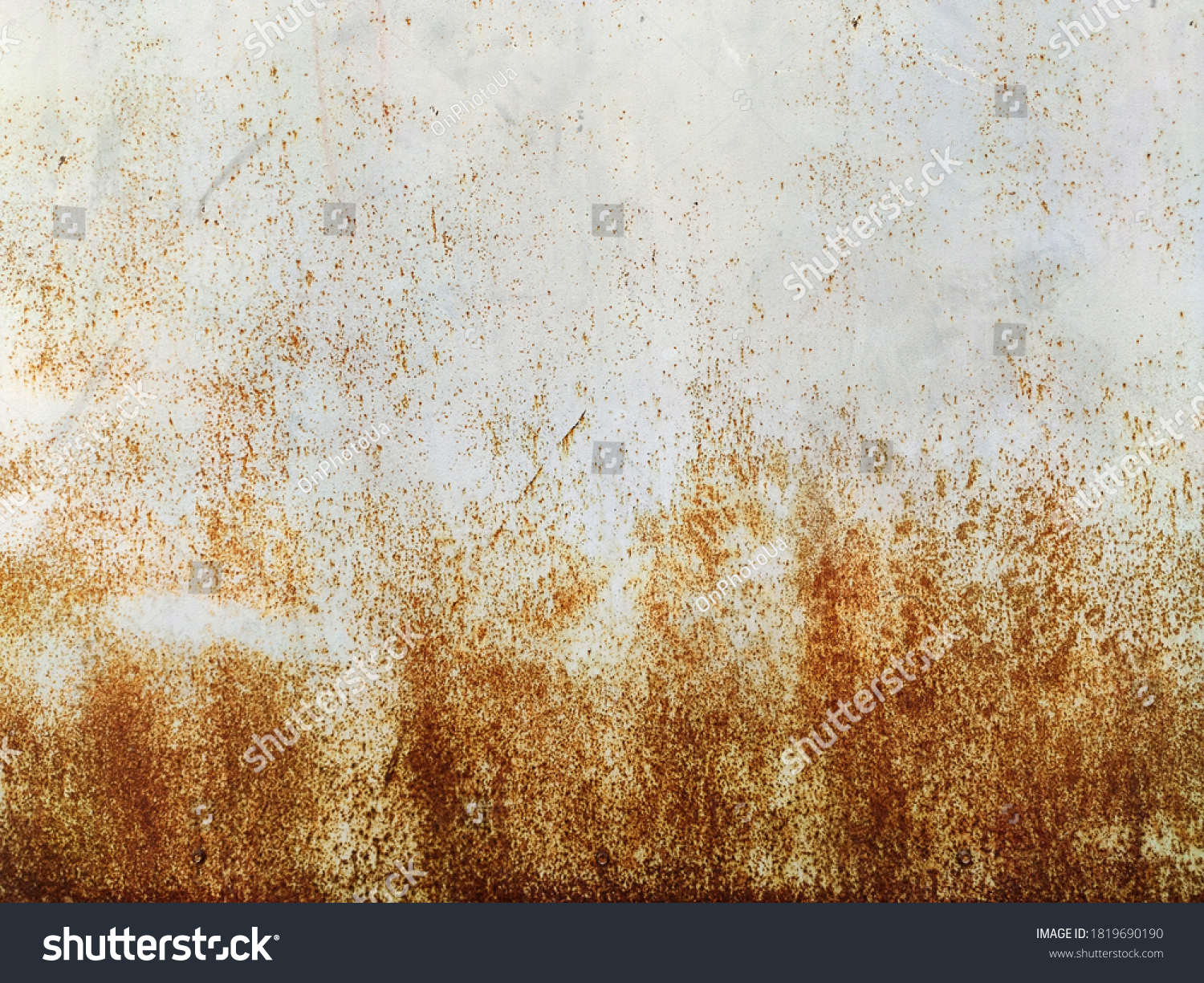 Corroded metal background. Rusted grey painted metal wall. Rusty metal background with streaks of rust. Rust stains. The metal surface rusted spots. Rystycorrosion. #1819690190