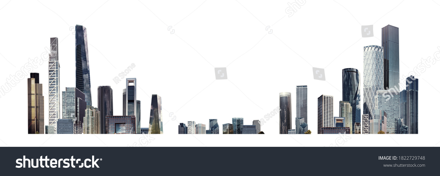 Modern City illustration isolated at white with space for text. Success in business, international corporations, Skyscrapers, banks and office buildings.   #1822729748