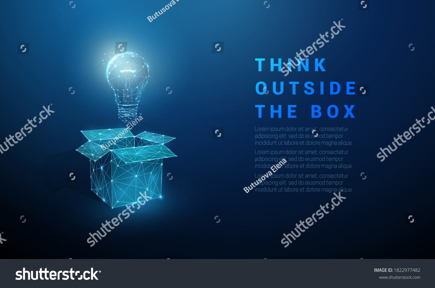 Abstract open box with light bulb. Think outside the box. Low poly style design. Geometric background. Wireframe light connection structure. Modern 3d graphic concept. Isolated vector illustration #1822977482