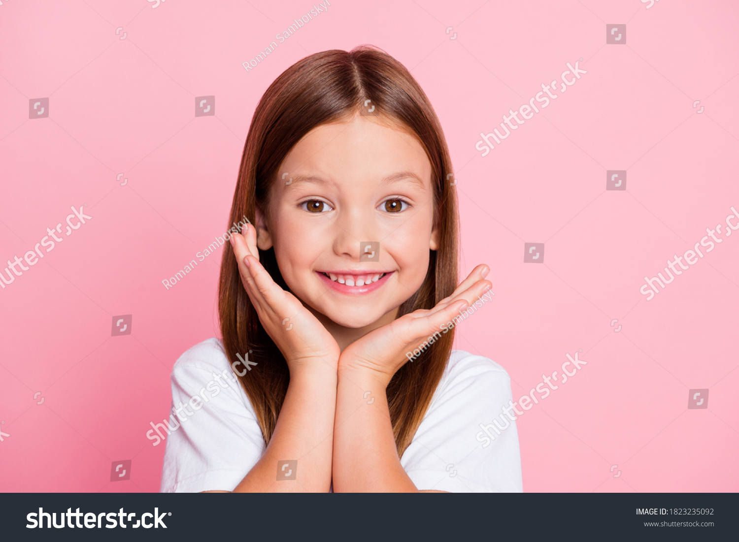 Close-up portrait of her she nice-looking attractive lovely healthy glad cheerful cheery foxy ginger girl enjoying good mood idea solution isolated on pink pastel color background #1823235092