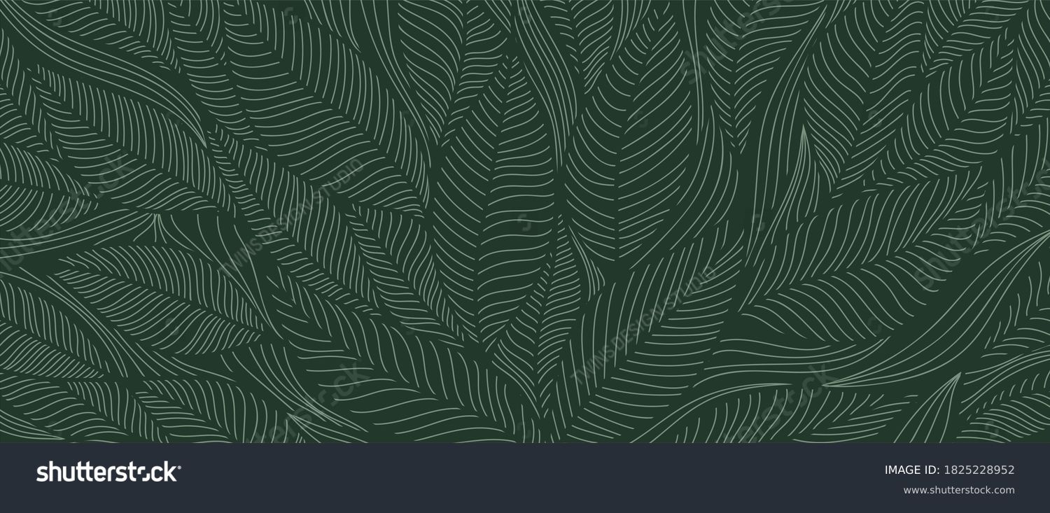 Tropical leaf Wallpaper, Luxury nature leaves pattern design, Golden banana leaf line arts, Hand drawn outline design for fabric , print, cover, banner and invitation, Vector illustration. #1825228952