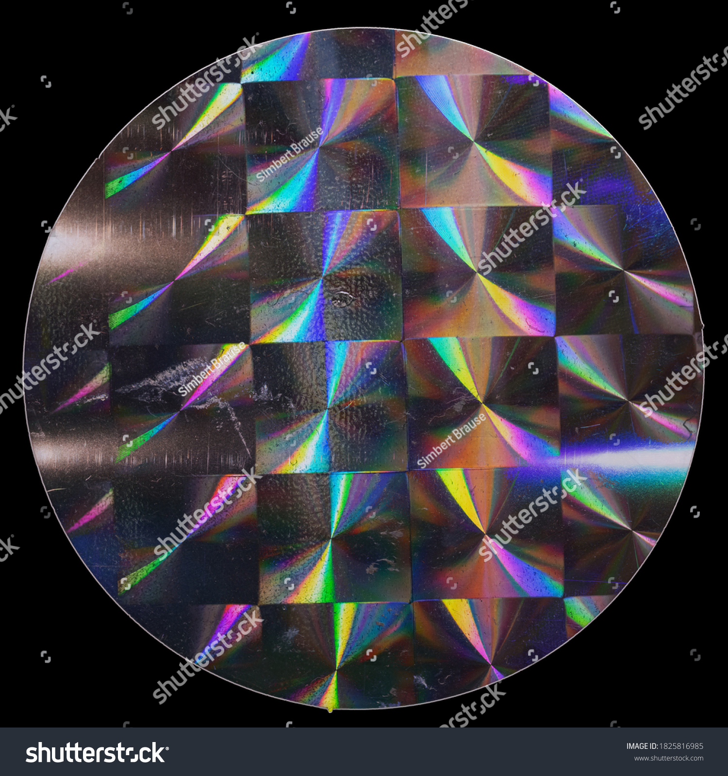 macro top shot photo of holographic foil sticker with cool grid pattern texture, holo sticker on real paper sheet isolated on black background with nice light reflections and scratches. #1825816985