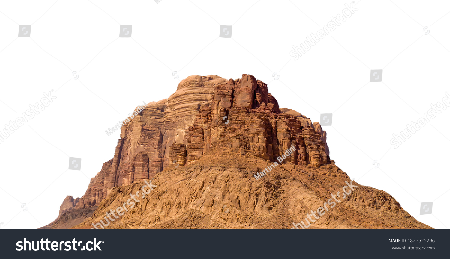 Desert mountain from 
Wadi Rum (Jordan) isolated on white background #1827525296