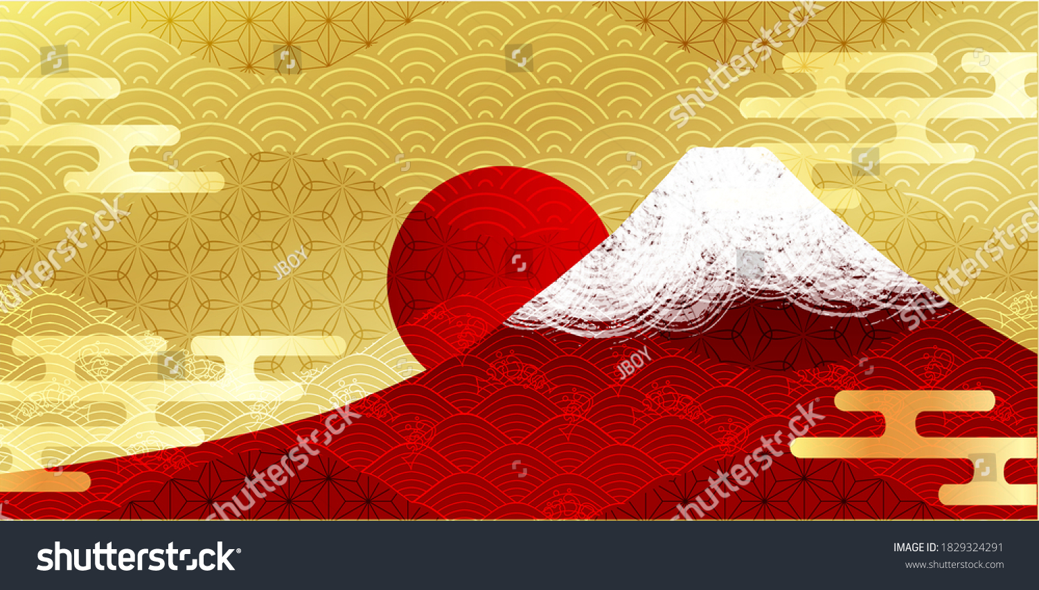 Mt. Fuji Japanese pattern New Year's card background #1829324291