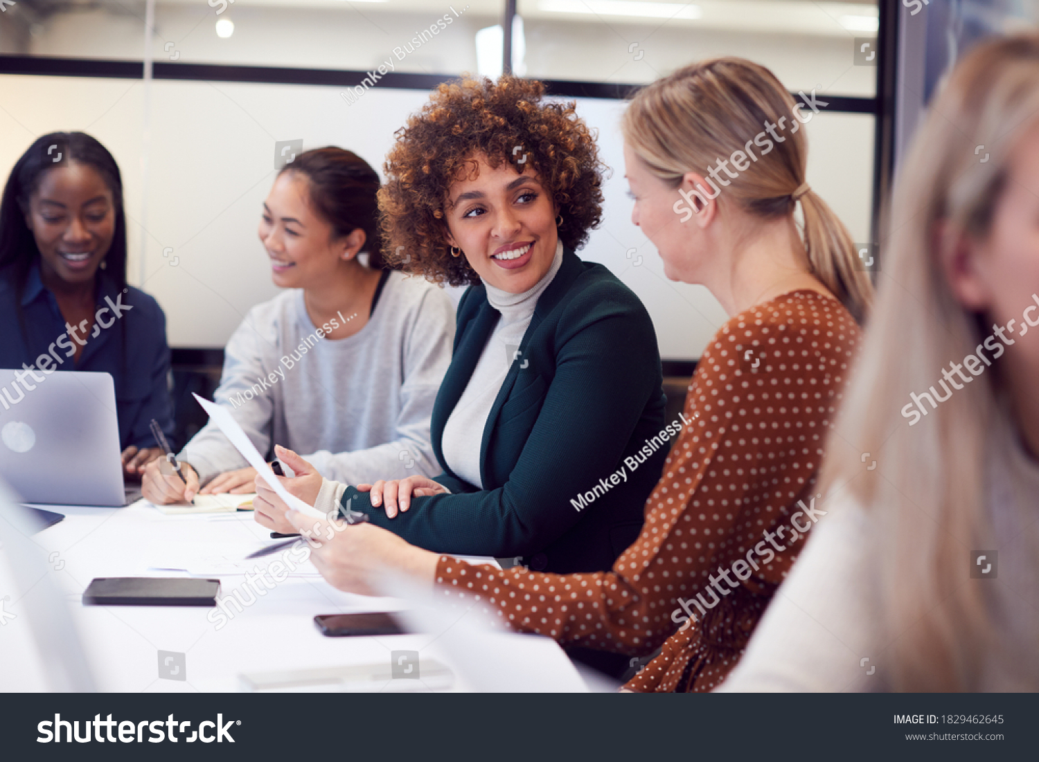 Group Of Businesswomen Collaborating In Creative Meeting Around Table In Modern Office #1829462645