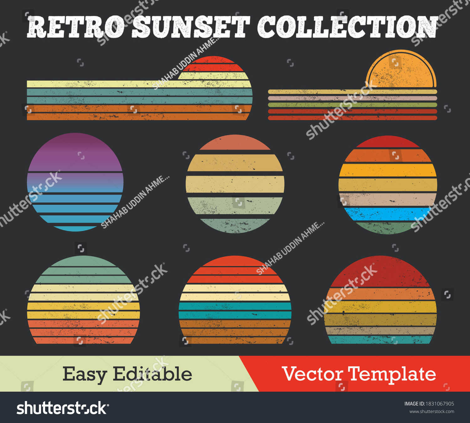 Retro Sunset Collection Grunge Effect Vector Template. #1831067905