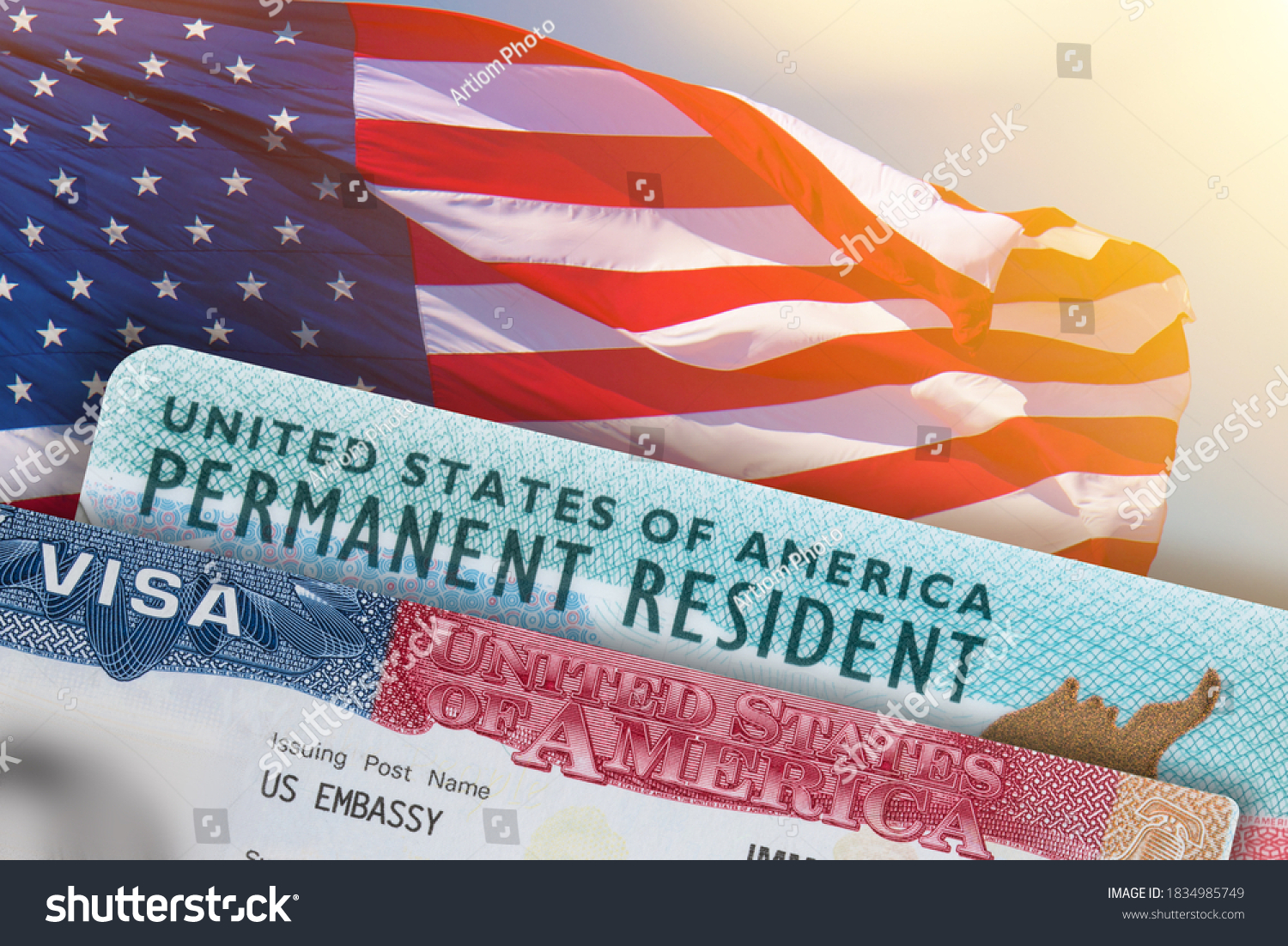 VISA United States of America. Green Card US Permanent resident. Work and Travel documents. US Immigrant.  Visa for Immigration. Embassy USA. Visa in passport. #1834985749