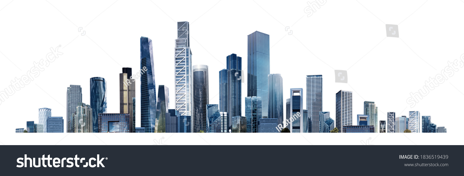 Modern City illustration isolated at white with space for text. Success in business, international corporations, Skyscrapers, banks and office buildings. #1836519439