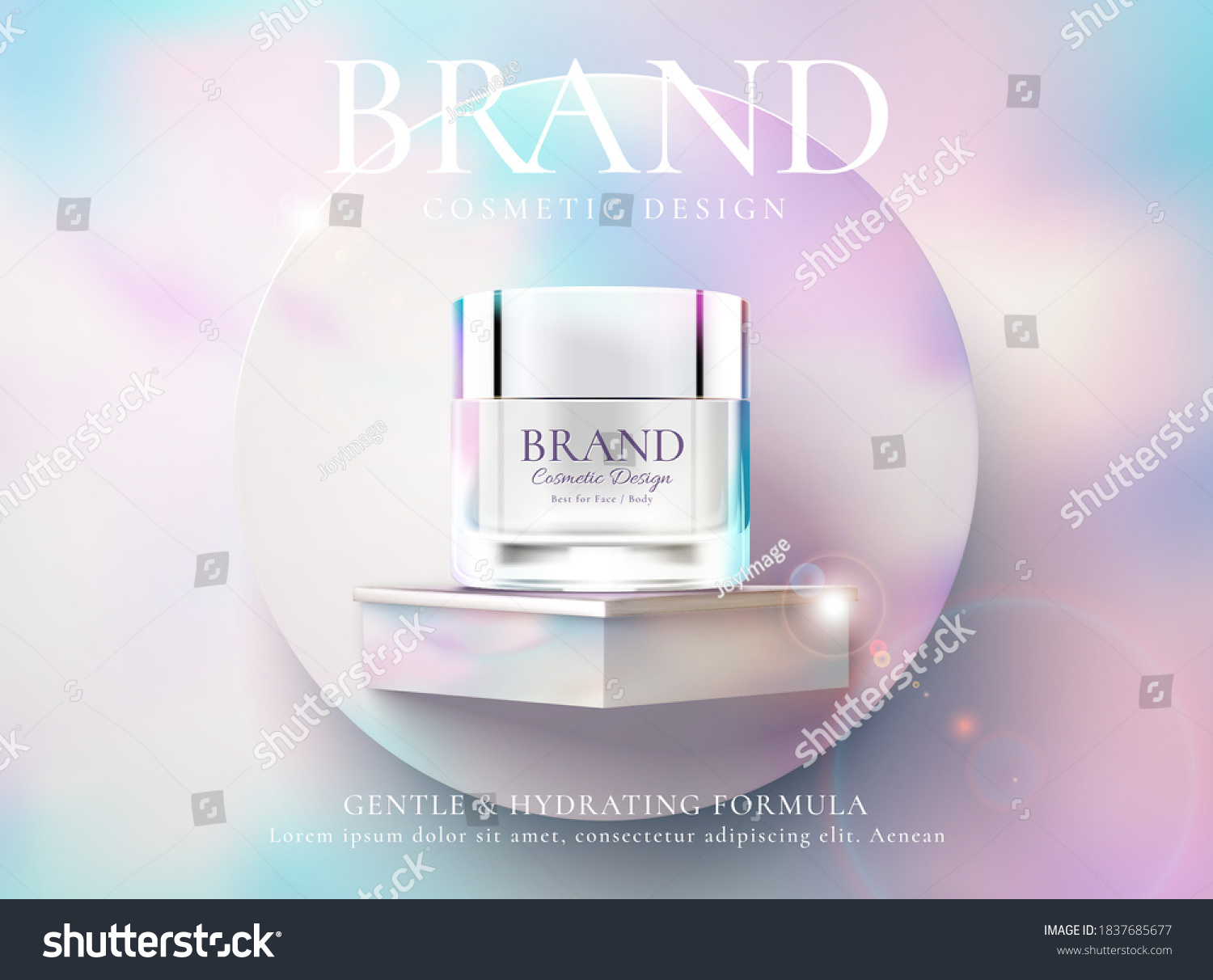 Cosmetic cream product ads against colorful background in 3d illustration. Beauty product advertisement banner. #1837685677