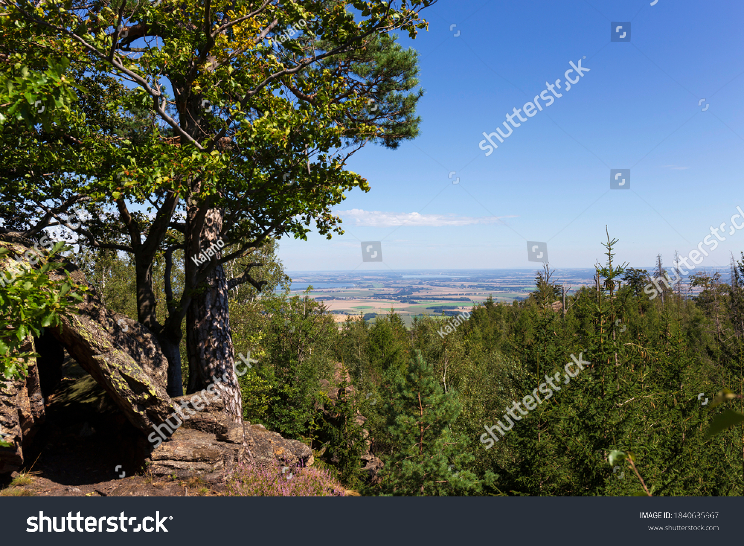 Landscape from the Hill High Rock, Vysoky Kamen, in Rychlebske Mountains, Czech Republic #1840635967