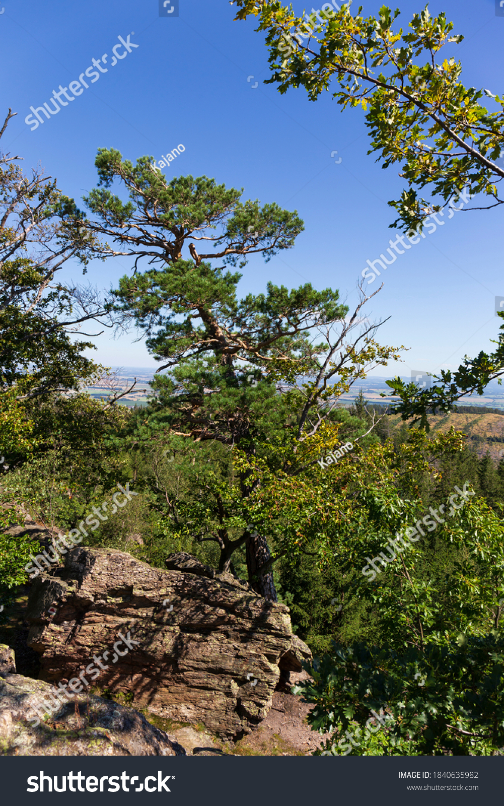 Landscape from the Hill High Rock, Vysoky Kamen, in Rychlebske Mountains, Czech Republic #1840635982